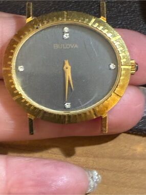Bulova Gold and Black Dress Watch Case with Crystal Markers